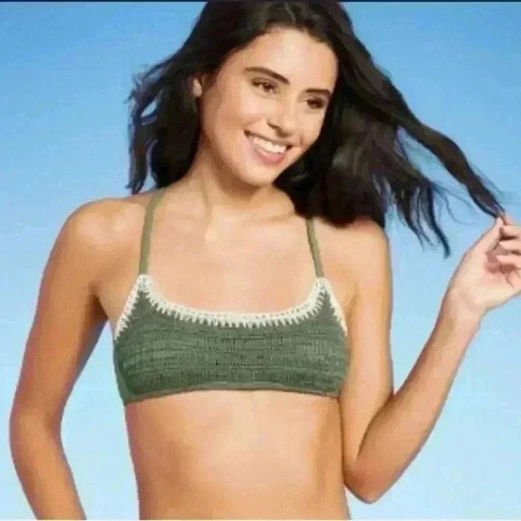 BUNDLE Crochet Bralette Bikini Tops Xhilaration Sage Green and blue Medium NWT - Picture 3 of 16